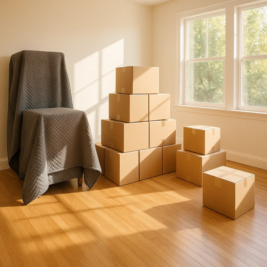 Carefully packed moving boxes